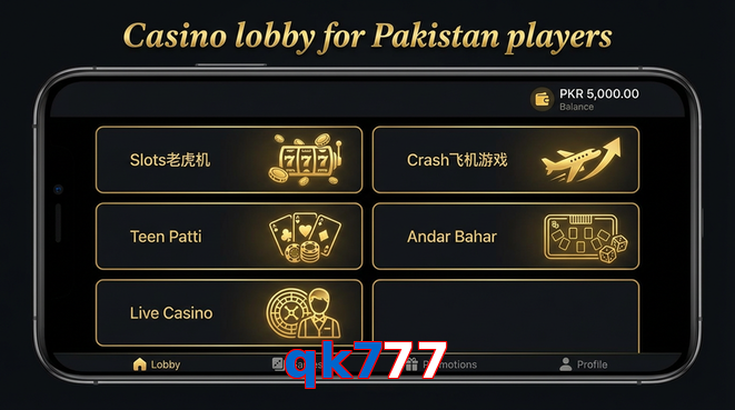 Lobby view of Qk777 for Pakistan users